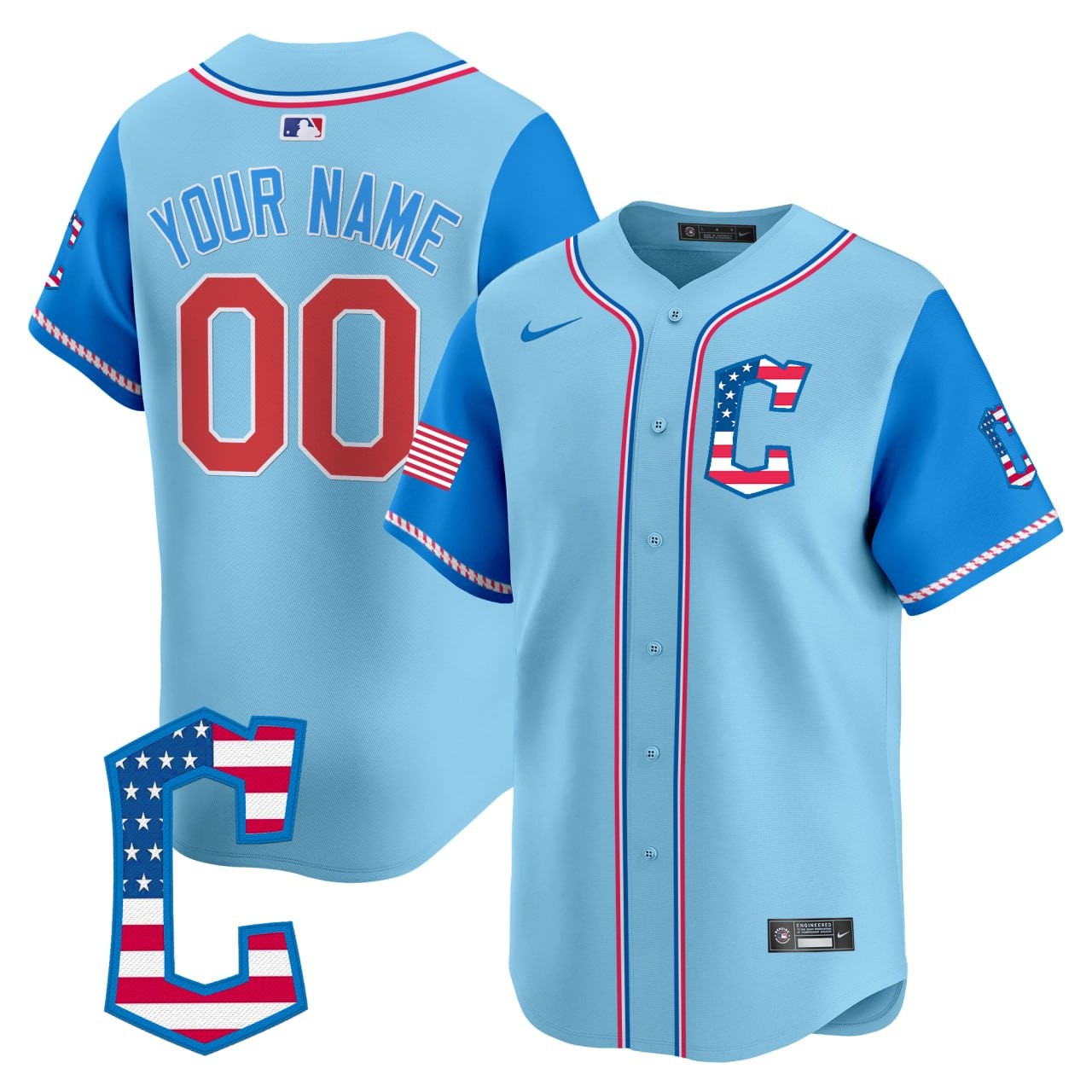 CLE Guardians Custom Nike 2025 Fourth of July MLB Baseball Jersey Light Blue Alternate - All Stitched