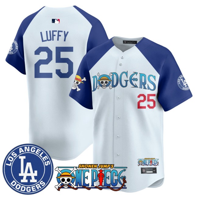 LA Dodgers x ONE PIECE 25th Luffy Nike 2025 MLB Limited Stitched Jersey Alternate