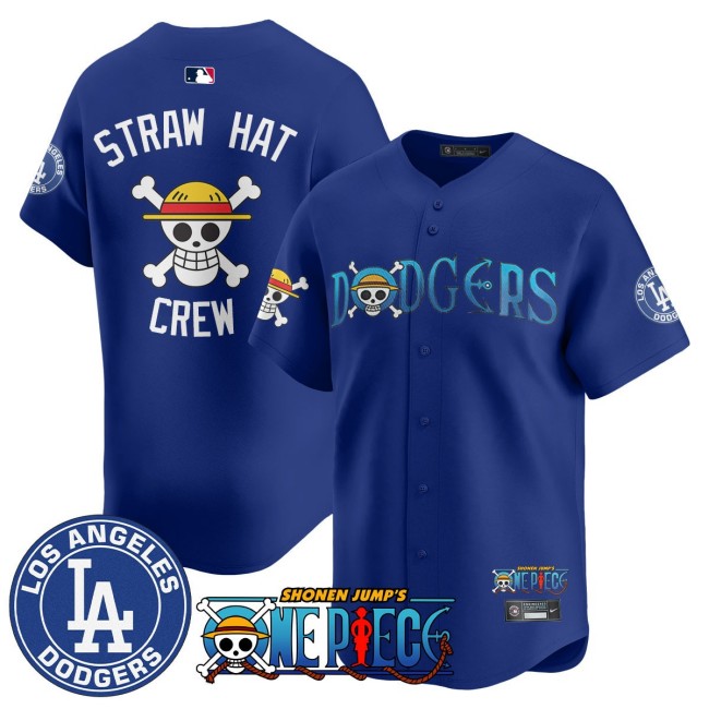 LA Dodgers x ONE PIECE Straw Hat Nike 2025 MLB Limited Stitched Jersey Royal