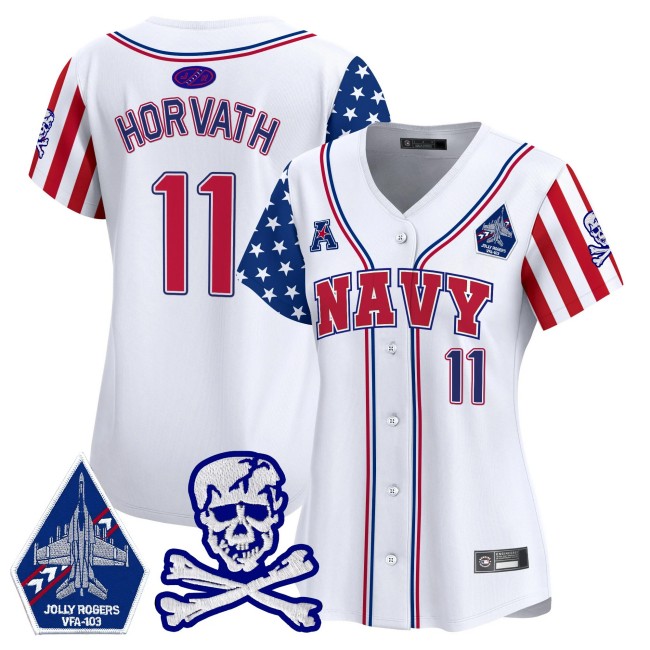 Wmn's Navy Midshipmen #11 Blake Horvath 2025 Independence Day Limited Jersey White - All Stitched