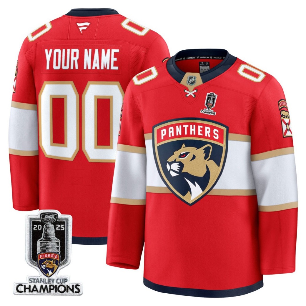 Florida Panthers Custom Red 2025 Stanley Cup Champions Patch Premium Jersey - All Stitched