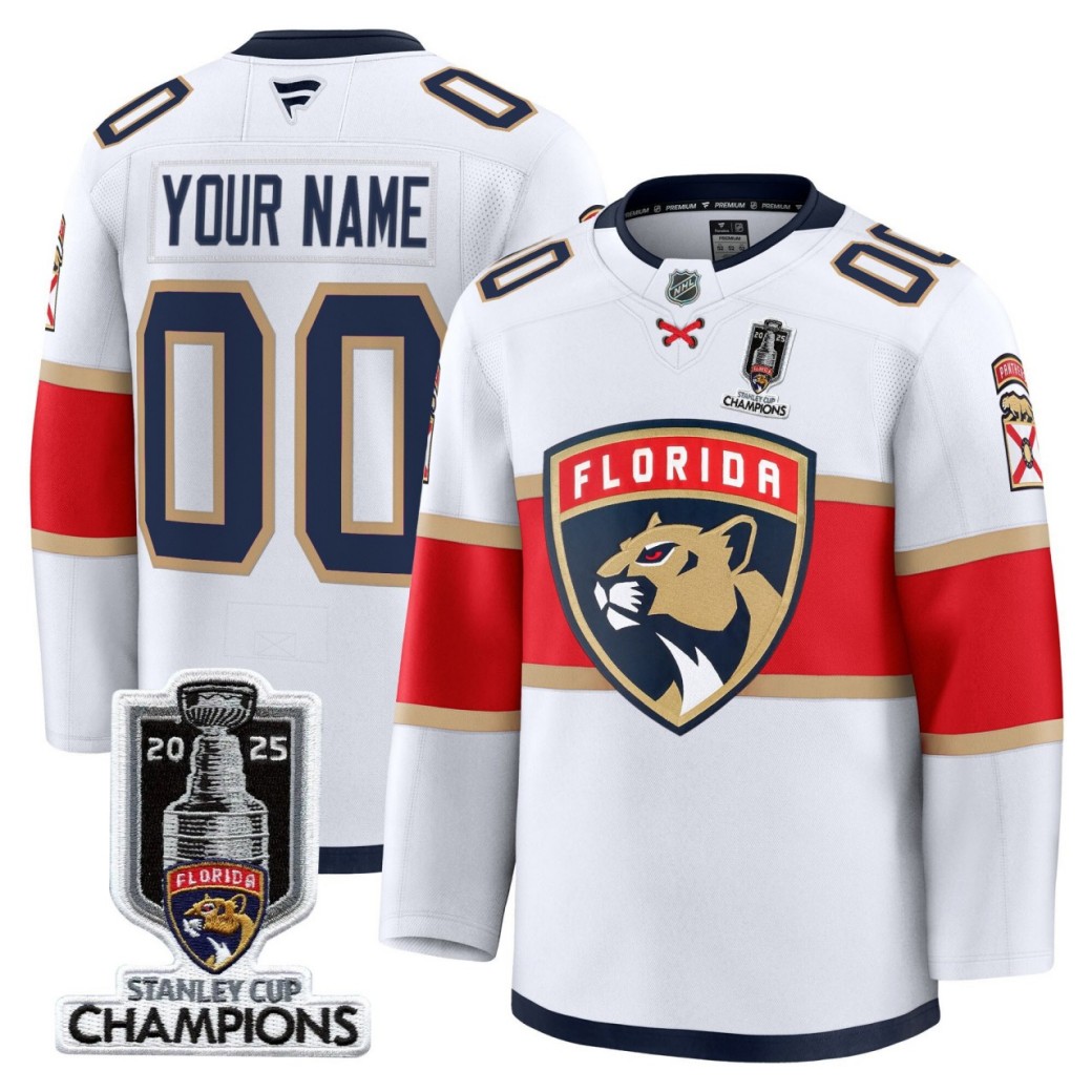Florida Panthers Custom White 2025 Stanley Cup Champions Patch Premium Jersey - All Stitched