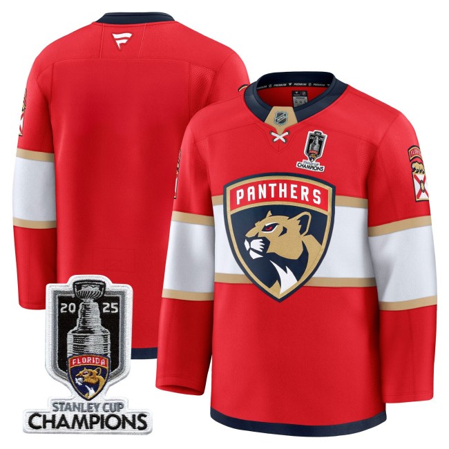 Men's Florida Panthers Blank Red Home 2025 Stanley Cup Champions Patch Stitched Hockey Jersey