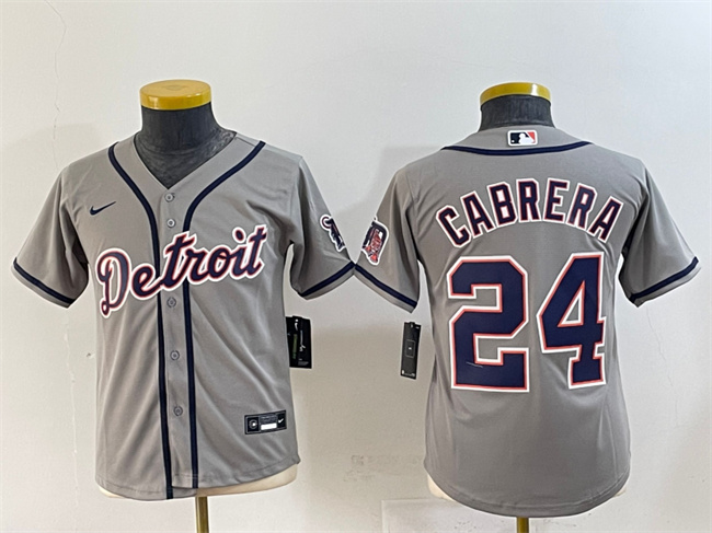 Youth Detroit Tigers #24 Miguel Cabrera Grey Cool Base Stitched Baseball Jersey