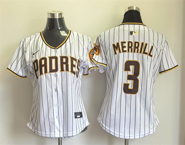 Women's San Diego Padres #3 Jackson Merrill White Home Limited Stitched Baseball Jersey