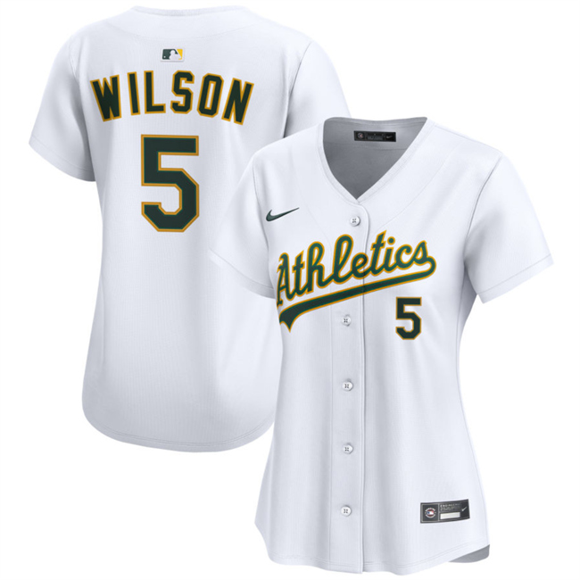 Women's Oakland Athletics #5 Jacob Wilson White Home Limited Stitched Jersey