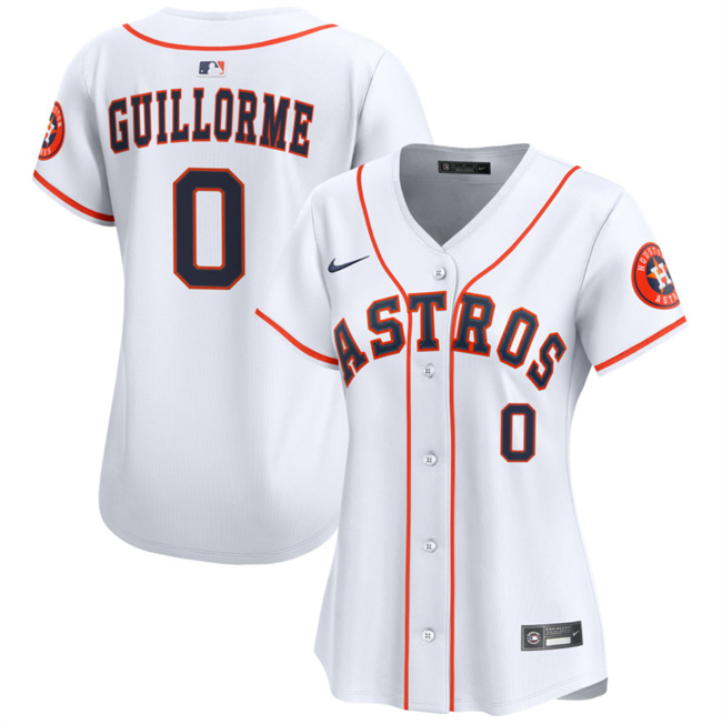 Women's Houston Astros #0 Luis Guillorme White Home Limited Stitched Baseball Jersey 001