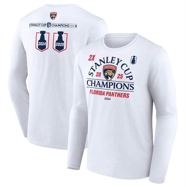 Men's Florida Panthers White Two-Time Stanley Cup Champions Top Line Long Sleeve T-Shirt