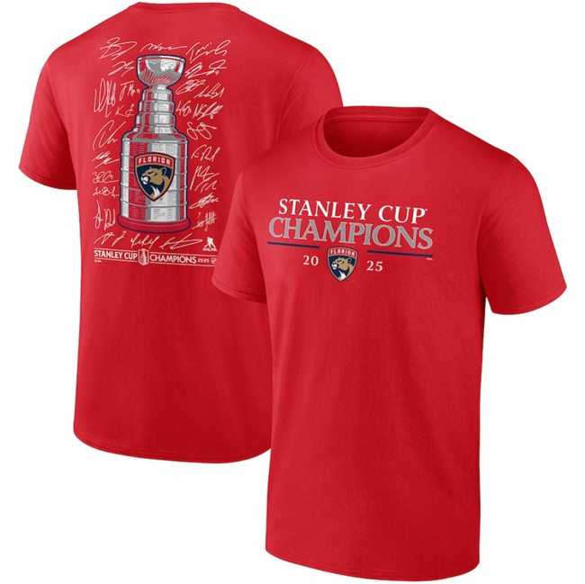 Men's Florida Panthers Red 2025 Stanley Cup Champions Signature Roster T-Shirt