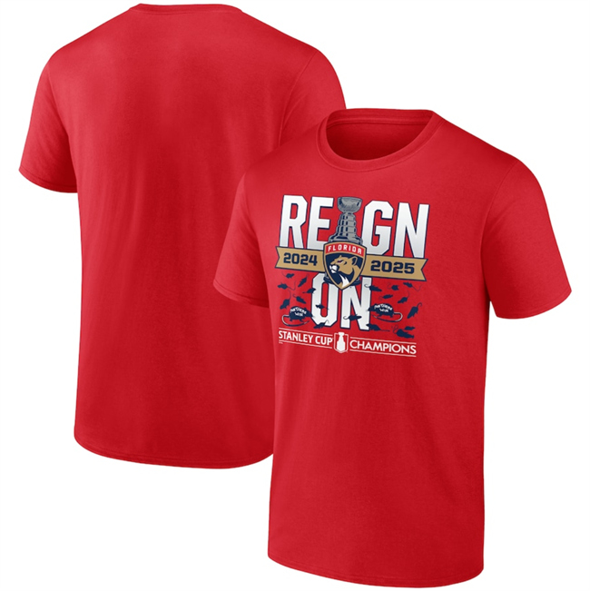 Men's Florida Panthers Red Back-To-Back Stanley Cup Champions Local T-Shirt