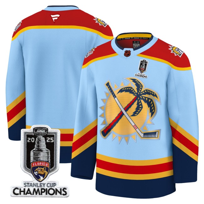 Men's Florida Panthers Blank Blue 2025 Stanley Cup Champions Patch Stitched Hockey Jersey