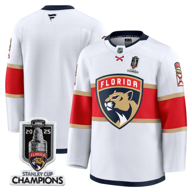 Men's Florida Panthers Blank White 2025 Stanley Cup Champions Patch Stitched Hockey Jersey