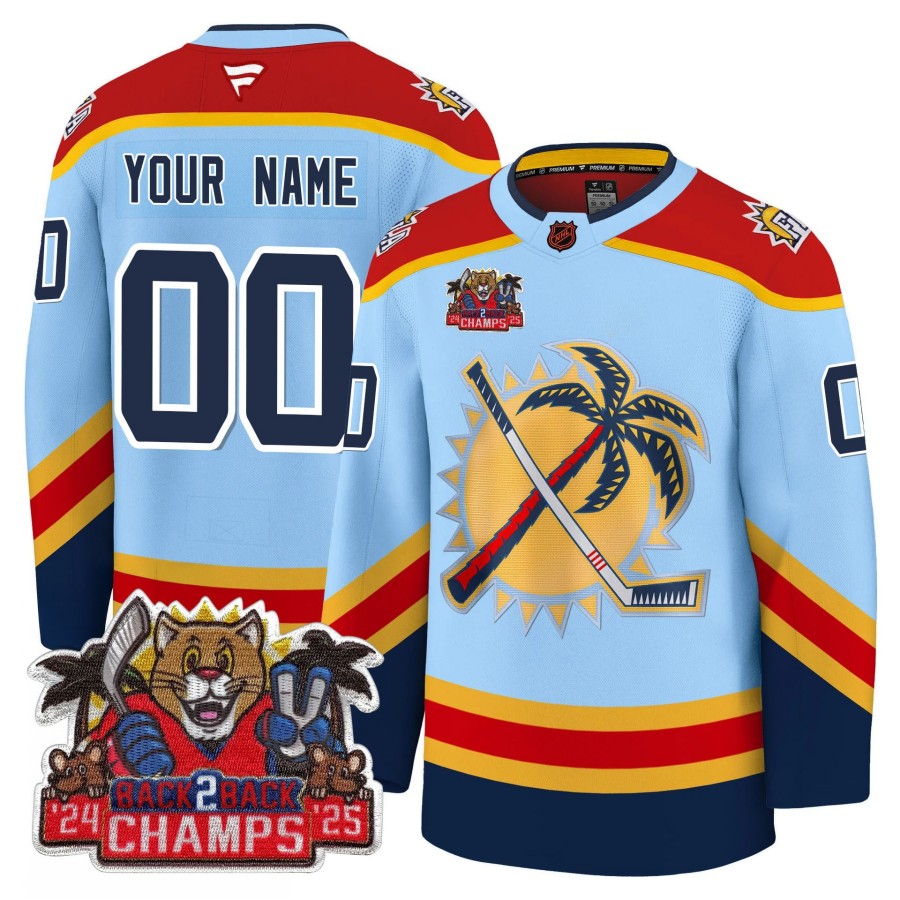 Florida Panthers Custom Blue 2025 Stanley Cup B2B Champions Jersey - All Stitched