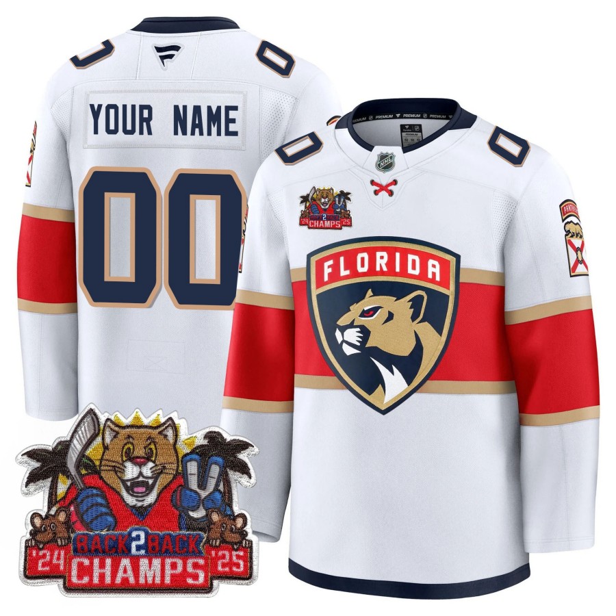 Florida Panthers Custom White 2025 Stanley Cup B2B Champions Jersey - All Stitched