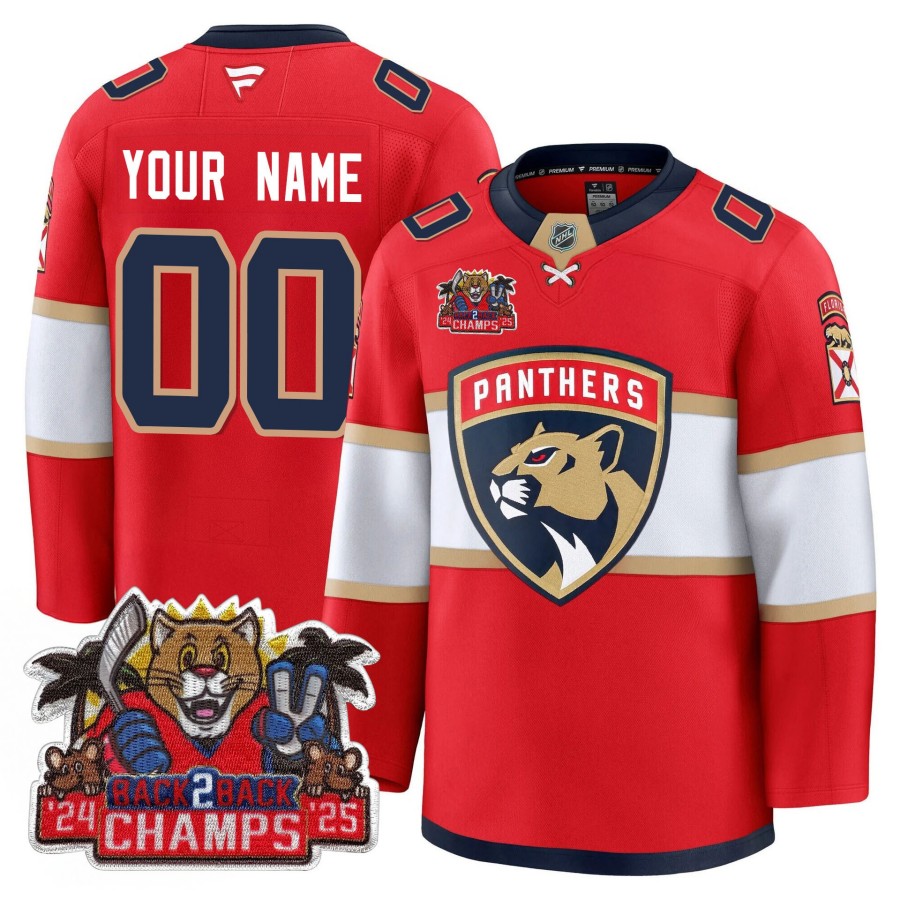 Florida Panthers Custom Red 2025 Stanley Cup B2B Champions Jersey - All Stitched