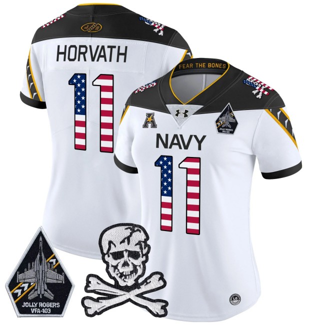 Wmns Navy Midshipmen #11 Blake Horvath White 2025 Independence Day Vapor Limited Football Jersey - All Stitched