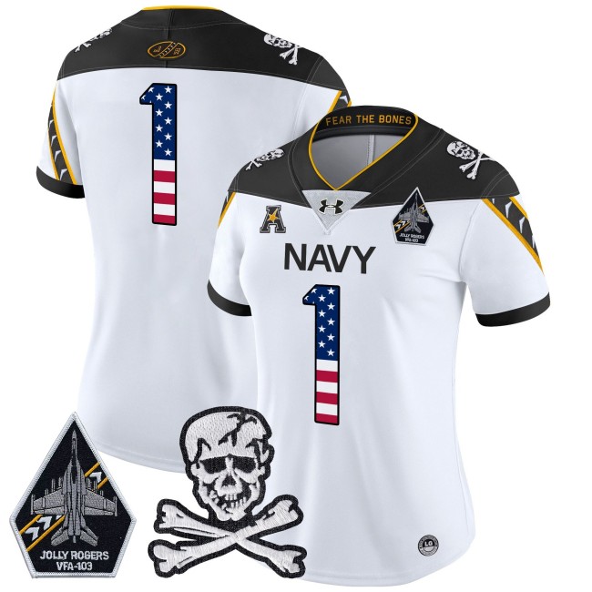 Wmns Navy Midshipmen #1 2025 Independence Day Vapor Limited Football Jersey Team White - All Stitched