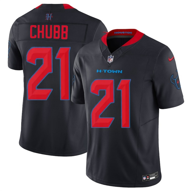 Men's Houston Texans #21 Nick Chubb Navy 2nd Alternate 2025 F.U.S.E. Vapor Limited Stitched Football Jersey
