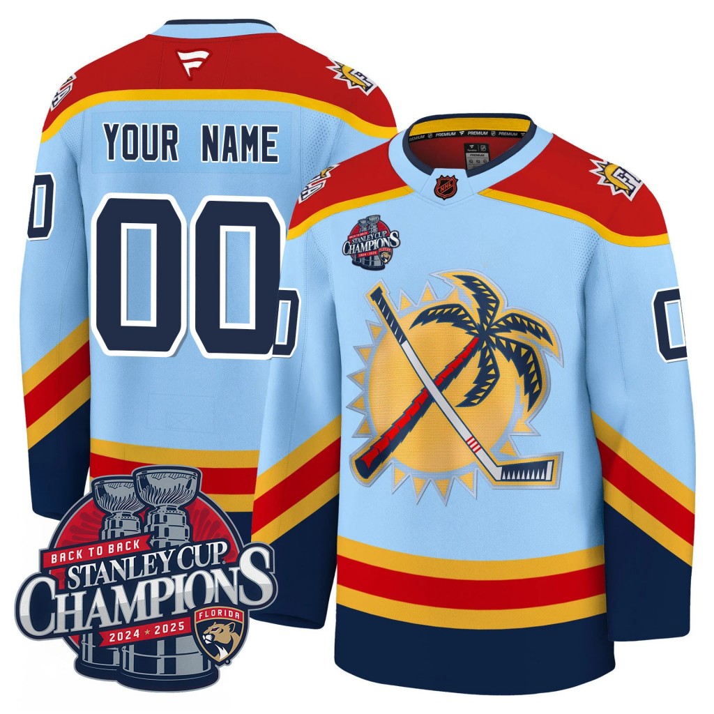 Florida Panthers Custom Blue 2025 Stanley Cup B2B Champions Premium Patched Throwback Jersey N1 - All Stitched