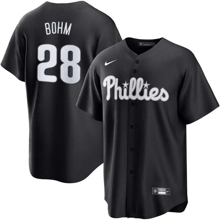Men's Philadelphia Phillies #28 Alec Bohm Nike Black Lights Out Limited Stitched Baseball Jersey