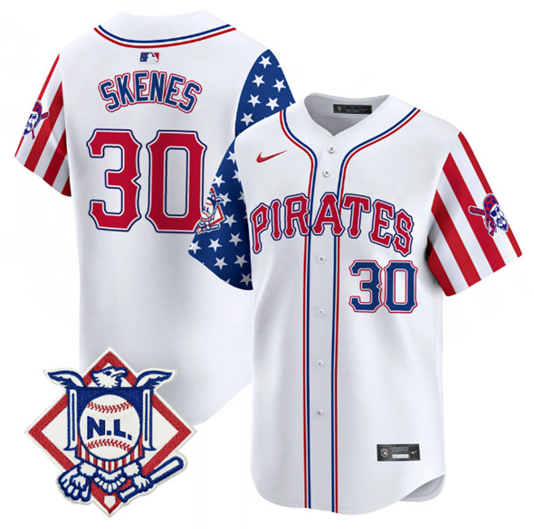 Men's Pittsburgh Pirates #30 Paul Skenes White 2025 Fourth of July Vapor Limited Stitched Baseball Jersey