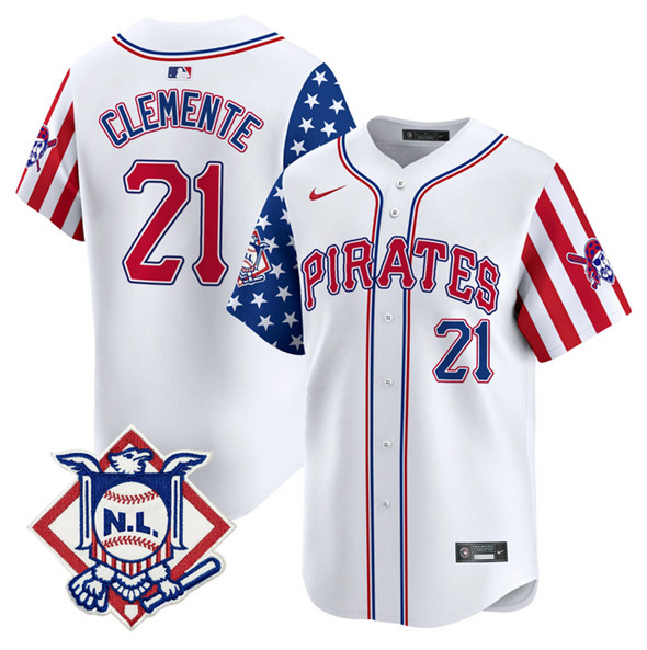 Men's Pittsburgh Pirates #21 Roberto Clemente White 2025 Fourth of July Vapor Limited Stitched Baseball Jersey