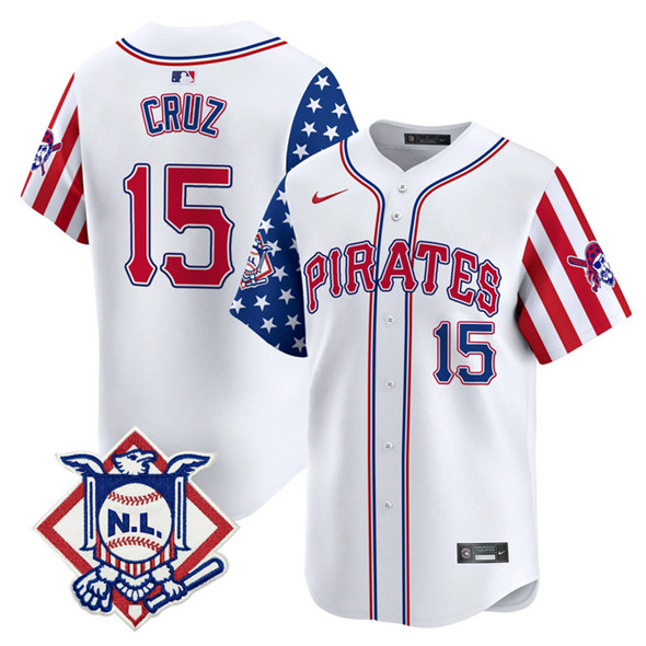 Men's Pittsburgh Pirates #15 Oneil Cruz White 2025 Fourth of July Vapor Limited Stitched Baseball Jersey