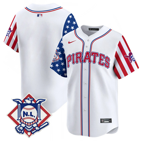 Men's Pittsburgh Pirates Blank White 2025 Fourth of July Vapor Limited Stitched Baseball Jersey