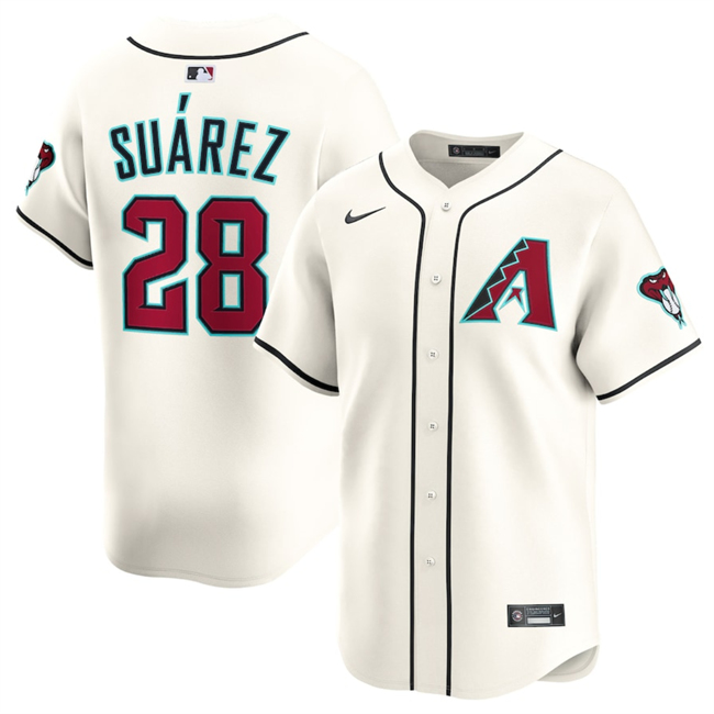 Men's Arizona Diamondbacks #28 Eugenio Suarez 2023-24 Cream Home Limited Stitched Baseball Jersey