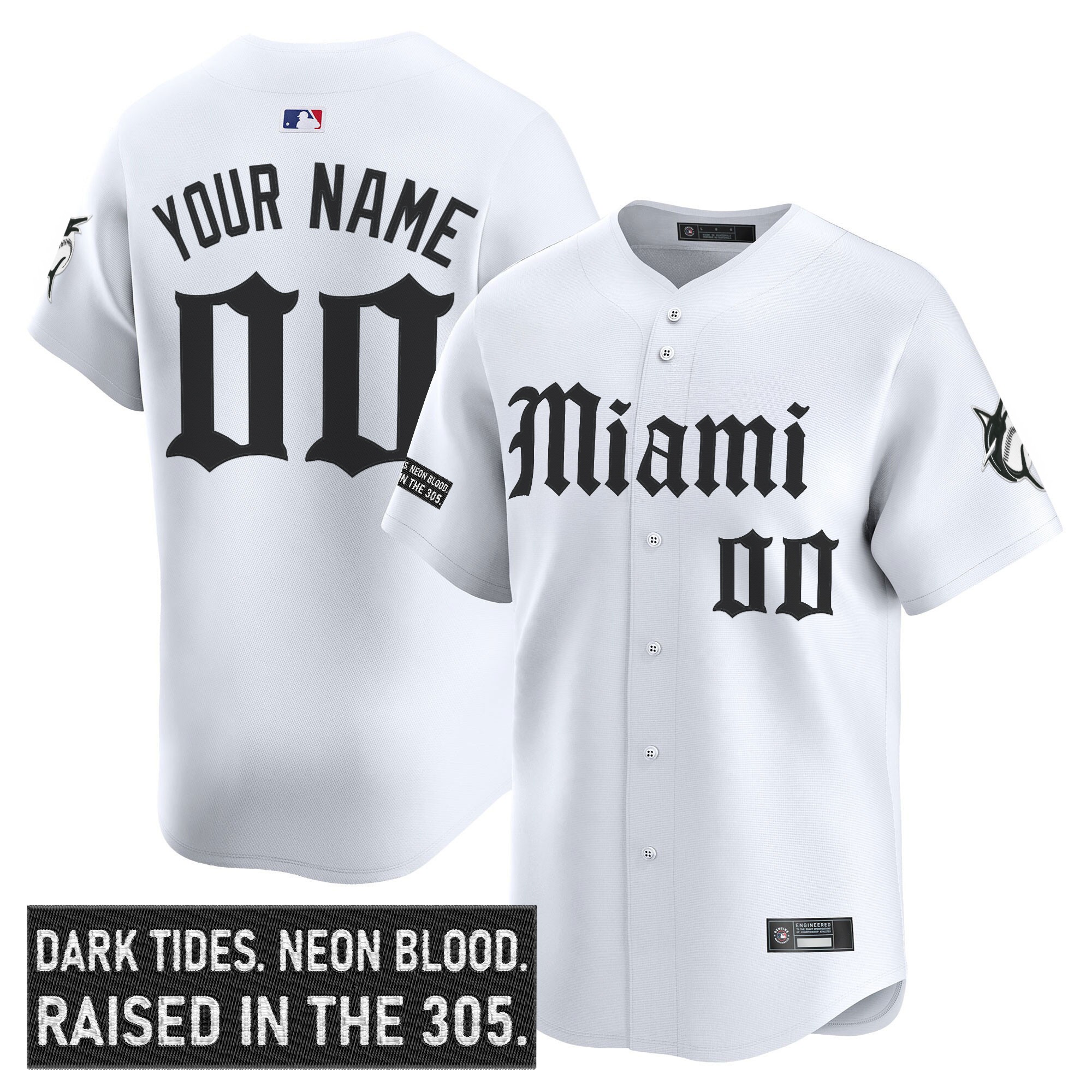 Miami Marlins Custom 'Gothic Vice Edition' Vapor Premier Limited Jersey White - All Stitched