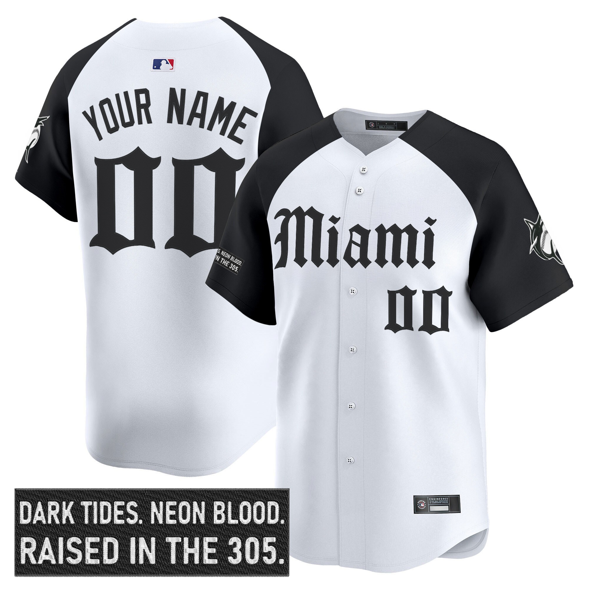 Miami Marlins Custom 'Gothic Vice Edition' Vapor Premier Limited Jersey White Black - All Stitched