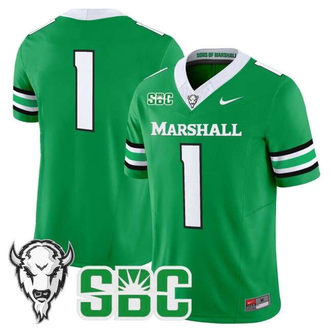 Men's Marshall Thundering Herd 1 Team Nike 2025 FUSE Vapor Limited Football Jersey Kelly Green - All Stitched