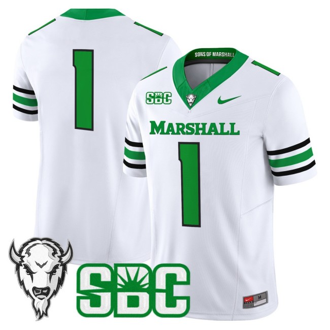 Men's Marshall Thundering Herd 1 Team Nike 2025 FUSE Vapor Limited Football Jersey White - All Stitched