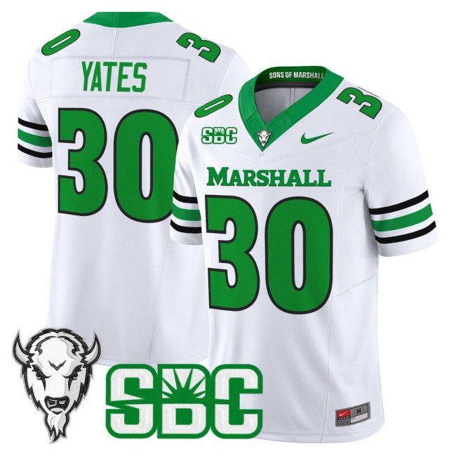 Men's Marshall Thundering Herd #30 Jaden Yates Nike 2025 FUSE Vapor Limited Football Jersey White - All Stitched
