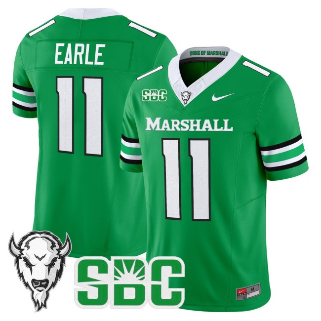 Men's Marshall Thundering Herd #11 Stone Earle Nike 2025 FUSE Vapor Limited Football Jersey Kelly Green - All Stitched