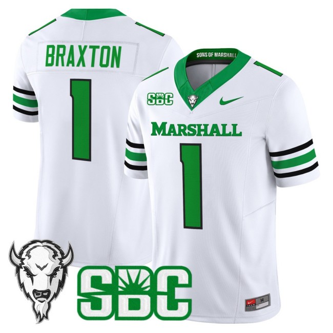 Men's Marshall Thundering Herd #1 Braylon Braxton Nike 2025 FUSE Vapor Limited Football Jersey White - All Stitched