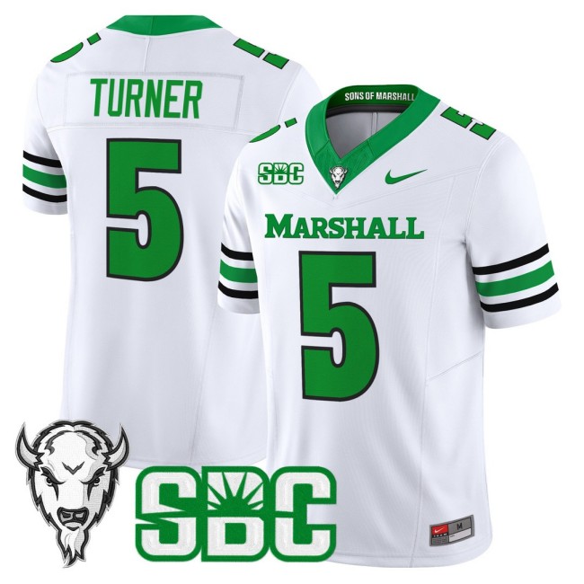 Men's Marshall Thundering Herd #5 A.J. Turner Nike 2025 FUSE Vapor Limited Football Jersey White - All Stitched