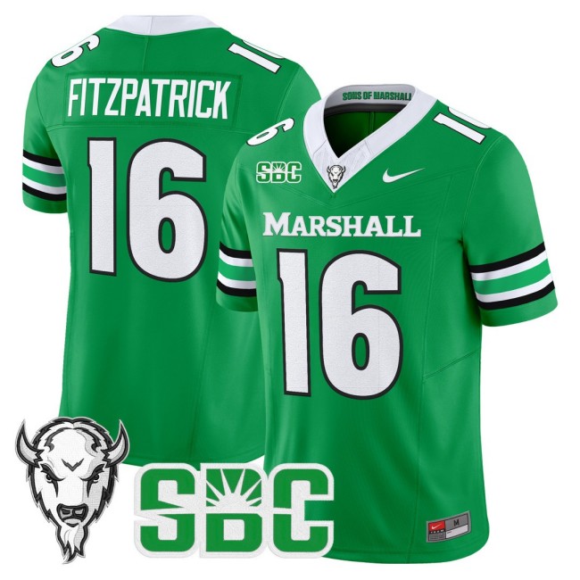 Men's Marshall Thundering Herd #16 Christian Fitzpatrick Nike 2025 FUSE Vapor Limited Football Jersey Kelly Green - All Stitched