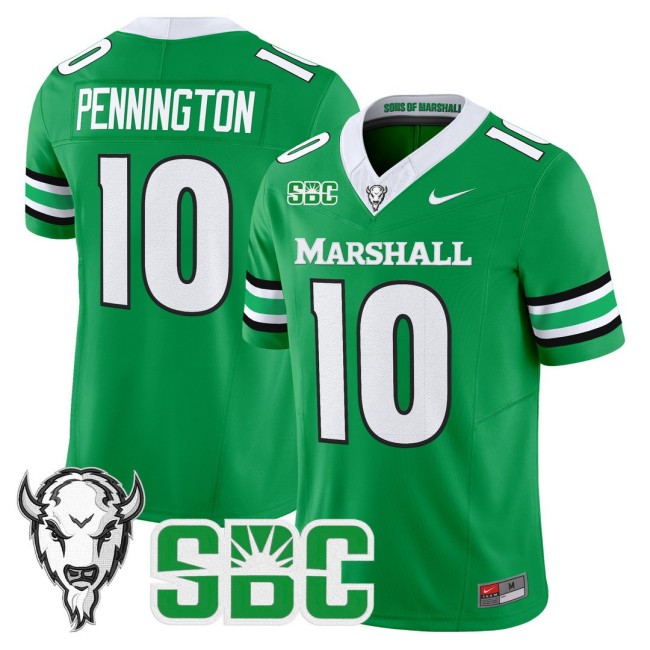 Men's Marshall Thundering Herd #10 Chad Pennington Nike 2025 FUSE Vapor Limited Football Jersey Kelly Green - All Stitched
