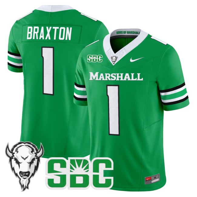 Men's Marshall Thundering Herd #1 Braylon Braxton Nike 2025 FUSE Vapor Limited Football Jersey Kelly Green - All Stitched