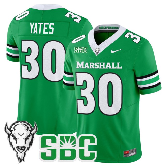 Men's Marshall Thundering Herd #30 Jaden Yates Nike 2025 FUSE Vapor Limited Football Jersey Kelly Green - All Stitched