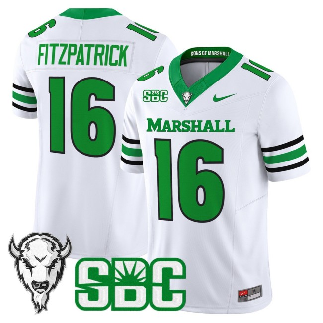Men's Marshall Thundering Herd #16 Christian Fitzpatrick Nike 2025 FUSE Vapor Limited Football Jersey White - All Stitched