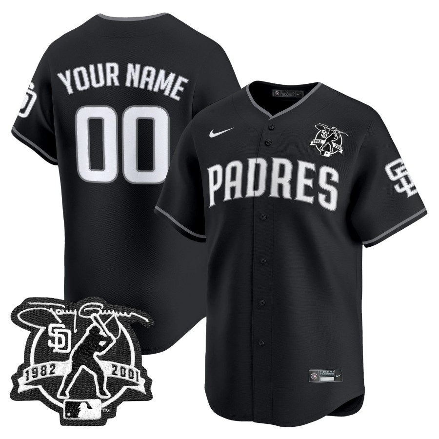 SD Padres 2025 Lights Out Black Nike Custom Limited Jersey 2001 Tony Gwynn Patch - All Stitched