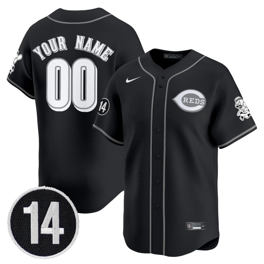 CIN Reds 2025 Nike Lights Out Custom Limited Jersey Black 14 Pete Rose Patch - All Stitched