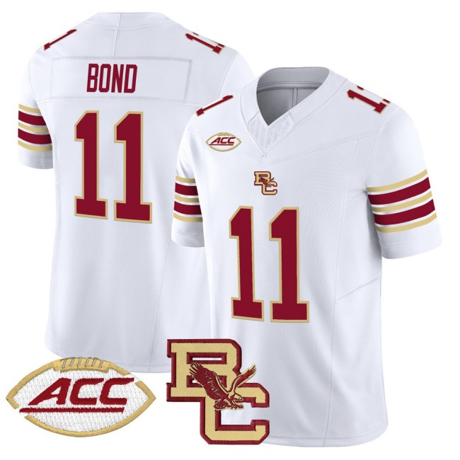 Men's Boston College Eagles #11 Lewis Bond White 2025 FUSE Vapor Limited Football Jersey - All Stitched