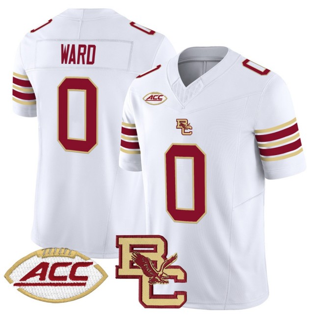 Men's Boston College Eagles #0 Treshaun Ward White 2025 FUSE Vapor Limited Football Jersey - All Stitched