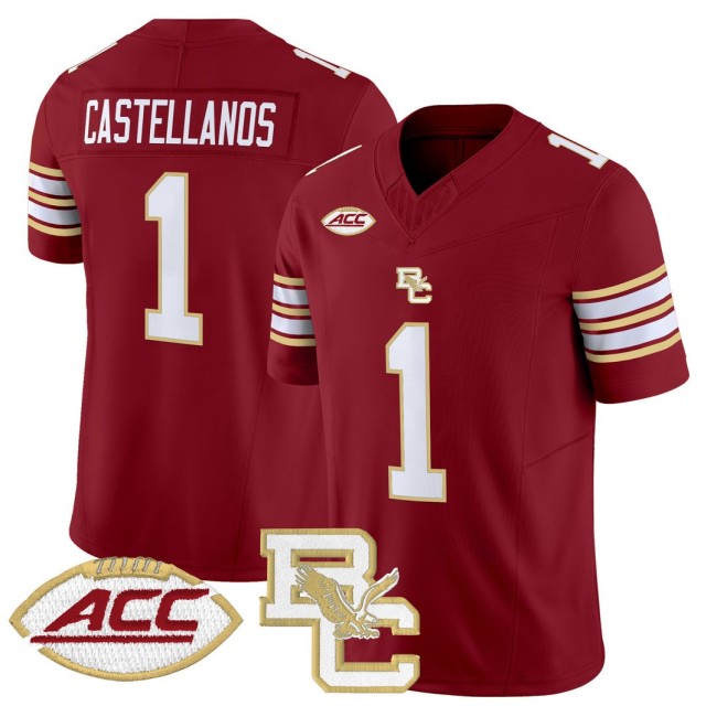 Men's Boston College Eagles #1 Thomas Castellanos Maroon 2025 FUSE Vapor Limited Football Jersey - All Stitched