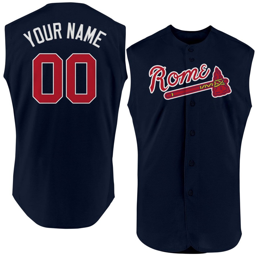 Rome Braves Sleeveless Baseball Custom Jersey Navy - All Stitched