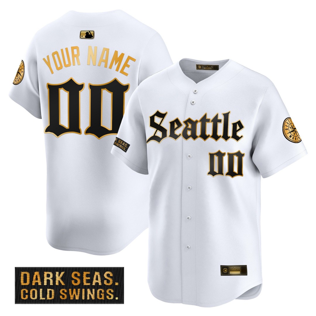 Seattle Mariners 'Deep Sea Gothic Edition' Gold Vapor Premier Limited Custom Jersey White - All Stitched