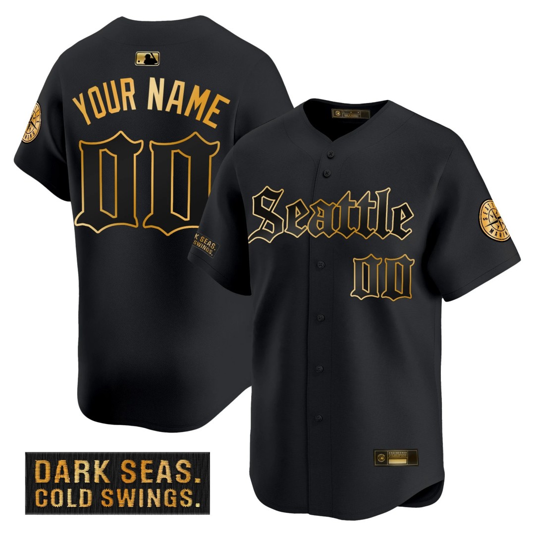 Seattle Mariners 'Deep Sea Gothic Edition' Gold Vapor Premier Limited Custom Jersey Black - All Stitched